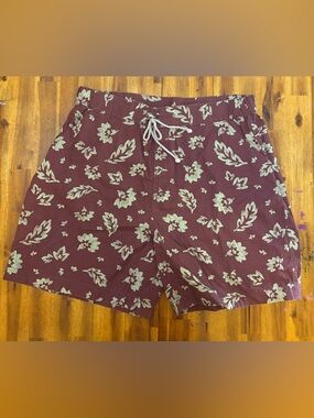Men's Floral Drawstring Shorts - Burgundy
